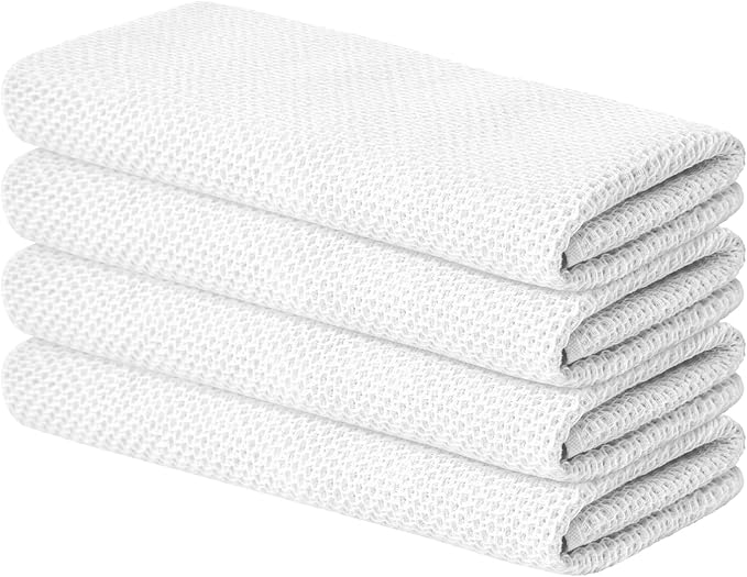 Artoid Mode 100% Cotton White Waffle Weave Kitchen Dish Cloths, 13x28 Inch Ultra Soft Absorbent Quick Drying Kitchen Dish Towels Set of 4