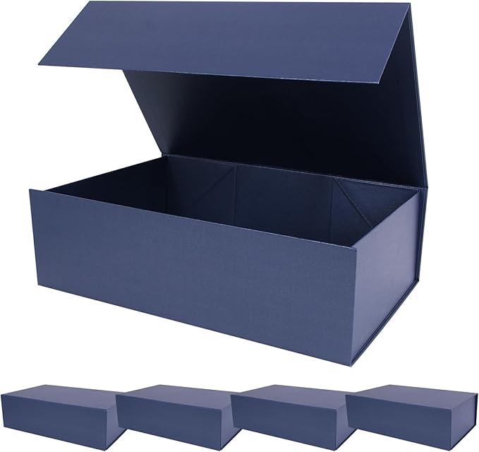 RayofSun Navy Blue Gift Boxes with Magnetic Lids for Presents 13.7x9x4.3 inch Large Decorative Boxes, Bridesmaid Groomsman Proposal Box for Wedding,Christmas,Birthday (5PCS)