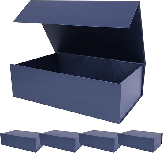 RayofSun Navy Blue Gift Boxes with Magnetic Lids for Presents 13.7x9x4.3 inch Large Decorative Boxes, Bridesmaid Groomsman Proposal Box for Wedding,Christmas,Birthday (5PCS)