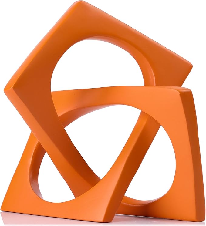 XMGZQ Orange Knot Statue for Coffee Table Centerpiece Decor,Modern Abstract Art Geometric Sculpture and Figurines, Home Decor Accent,Cube Knick Knacks for Shelves,Bookshelf,Entryway,Floating