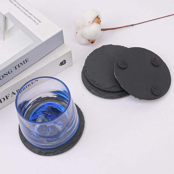 30 Pack 4 Inch Slate Coasters,Black Stone Coasters with Anti-Scratch Bottom, Ideal for Home Decor, Bar, Housewarming Gifts, and Laser Engraving KUKLIPJIM