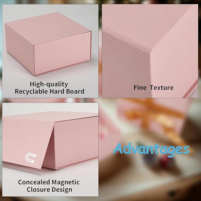 Schliersee 8x8x4 Pink Gift Boxes with Magnetic Lids Set of 4, Gift Wrap Gift Box Empty Wrapping Gifts for Chrismas Wedding Valentine's Day Birthay Gifts for Wife Women Girls Sister Friends Presents