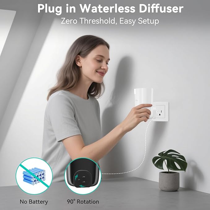 Plug in Diffuser, Waterless Oil Diffuser, Essential Oil Plug in Wall, Smart Bluetooth App Control, Up to 500 Sq.ft Coverage, White