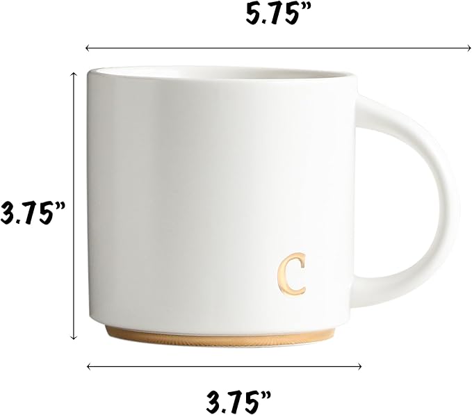 COLLECTIVE HOME - Monogram Ceramic Mugs, 15 oz Golden Initial Coffee Cups, Elegant Alphabet Tea Mugs, Elegant Personalized Mug with Gift Box, Luxurious Cups for Office and Home (c)