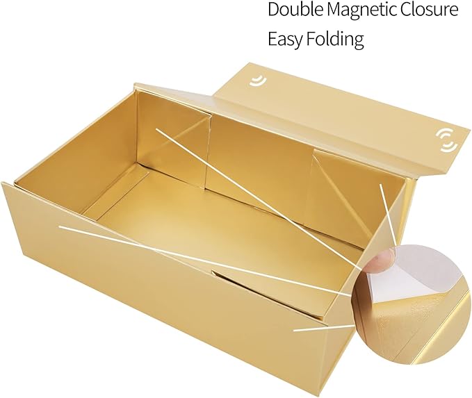 Gold Gift Box 12" x 6" x 4" with Magnetic Closure Lid Gifts Boxe for Presents,Bridesmaid Gifts Box,Cute Boxes,Birthday Gift box,Luxury for Gifts Packaging, Magnetic Gift Boxe for Wrapping Gifts (Gold)