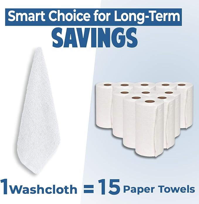 DAN RIVER 100% Cotton Wash Cloths 24 Pack [12x12] Soft & Absorbent wash Clothes, Gym, Hotels & Spa Perfect for Everyday Use Fingertip Towels, White