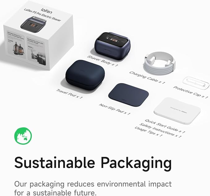 Laifen P3 Pro 3-Blade Electric Shaver Set – Includes P3 Pro Shaver, Travel Pod & Non-Slip Pad, Dual Linear Motors 12,000 Cuts/Min, 100-Min Runtime, IPX7 Waterproof (Royal Blue)