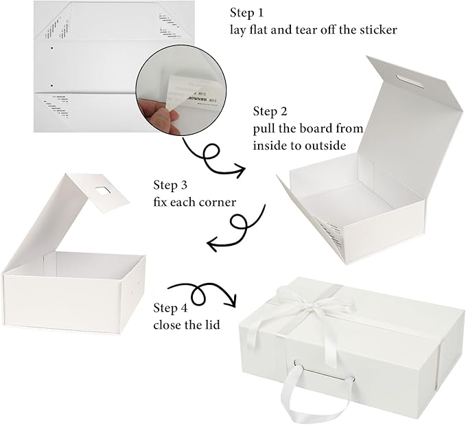 White Gift Box 14"x9.3"x4.2" Large Magnetic Gift Boxes with Lids for Presents Include Ribbon, Envelop Card for Bridesmaid Proposal Box, Birthday, Graduation, Christmas,Wedding Gifts Packging