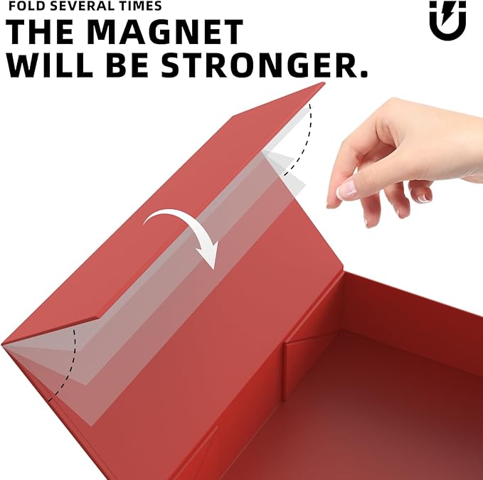 MOZRRO Gift Box 11.5 x 8.2 x 2.3 In Gift Boxes for Presents Magnetic Closure, Gift Boxes with Lids for Presents Birthday Luxury Jewelry T-shirts Gloves Scarves Books Clothes Gift Wrap - Red