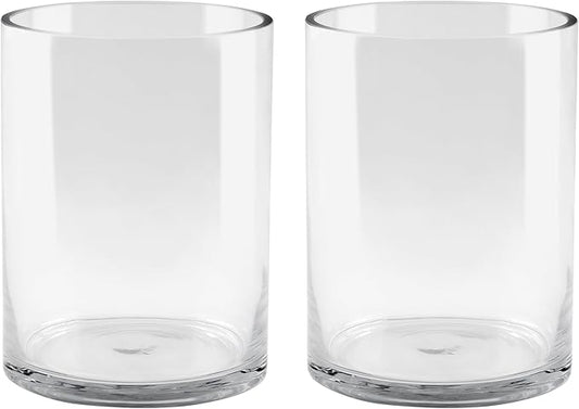 6" Wide 8" High Large Hand Blown Sturdy Clear Cylinder Glass Vase, Centerpiece Flower Vase for Rose, Tulip, Boquets, Hurricane Candle Holder (2, 6"x8")