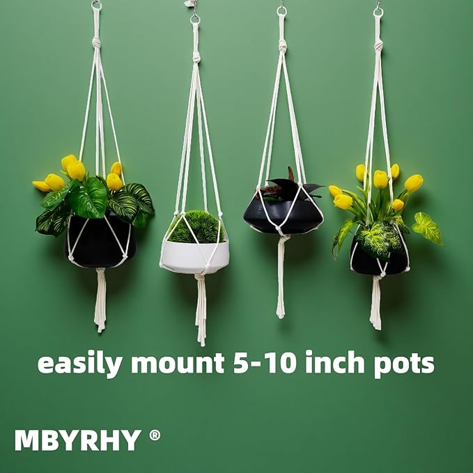Macrame Plant Hanger 2 Pcs Hanging Planters for Indoor with 2 Hooks Indoor Outdoor Hanging Planter for Plants Holder with Decorative Tassels, Boho Home Decor, 35 Inch Ivory (Pots Not Included)
