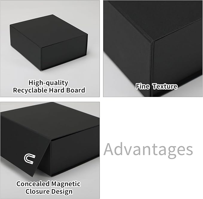 Ditwis 4 Pack 7.8x7x3.1 Inches Gift Boxes with Magnetic Closure Lids, Black Magnetic Box for Wedding, Groomsmen Bridesmaid Proposal, Birthdays, Mother's Day