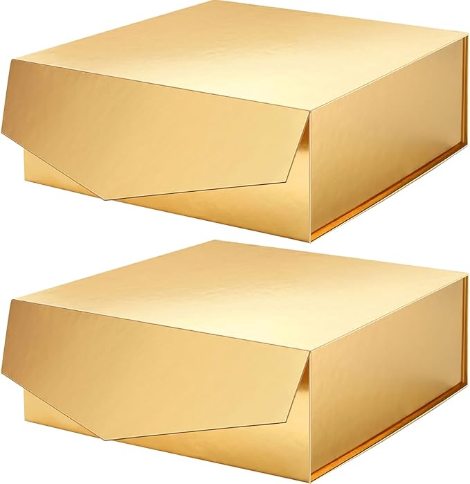 2 Extra Large Gift Boxes, 11.3x11.3x4.8 Inches, Gold Gift Boxes with Lids, Bridesmaids Proposal Boxes, Magnetic Closure