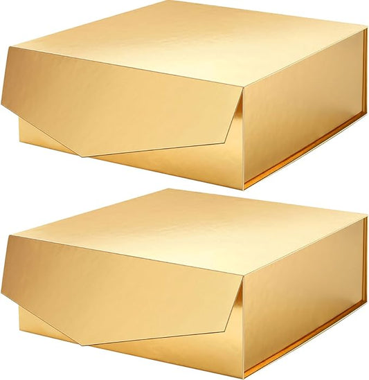 2 Extra Large Gift Boxes, 11.3x11.3x4.8 Inches, Gold Gift Boxes with Lids, Bridesmaids Proposal Boxes, Magnetic Closure