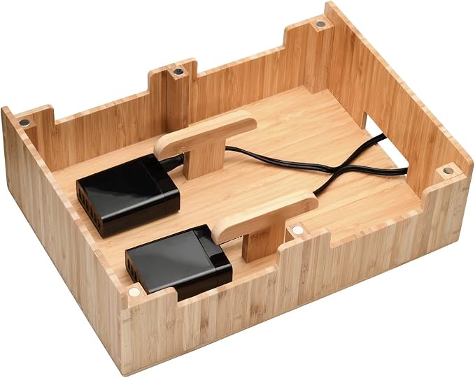 MobileVision 10-Port Bamboo Charging Station Includes 2 Powermod 6 USB Port Chargers for Smartphones & Tablets