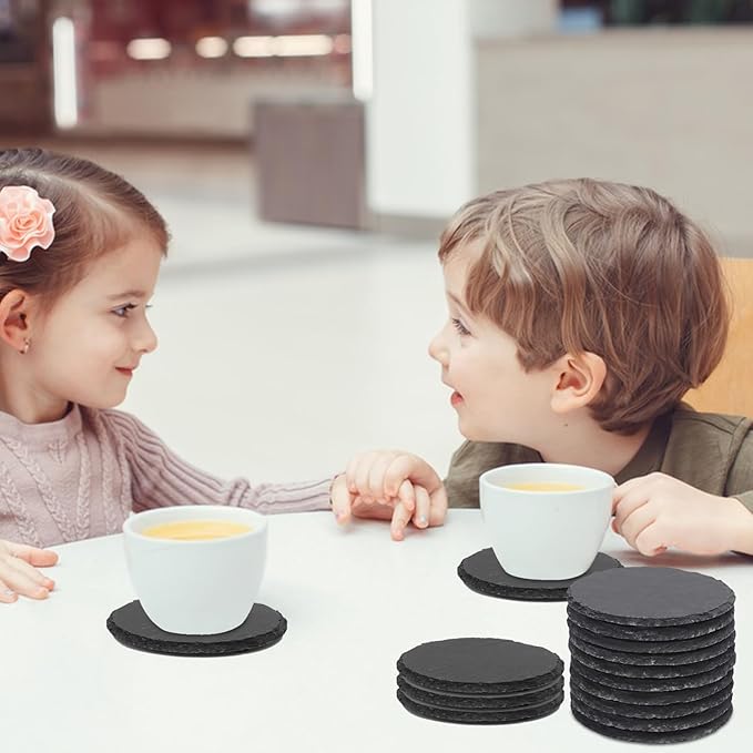 60 Pack 4 Inch Round Slate Coasters,Coasters for Drinks, Black Stone Coaster with Anti-Scratch Bottom, Ideal for Home Decor, Bar, Housewarming Gifts, and Laser Engraving KUKLIPJIM