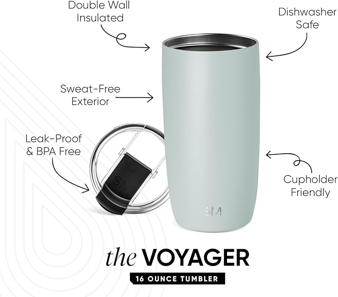 Simple Modern Travel Coffee Mug Tumbler with Flip Lid | Reusable Insulated Stainless Steel Cold Brew Iced Coffee Cup Thermos | Gifts for Women Men Him Her | Voyager Collection | 16oz | Sea Glass Sage
