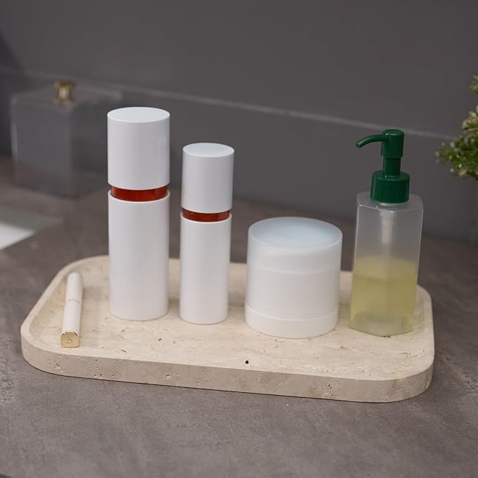 ‌VEROBELL Travertine Bathroom Vanity Tray | Natural Stone Storage Organizer | Luxury Home Decor for Countertop, Dresser, Spa | Non-Resin & Durable Design,11.8"x7.8"x0.6"