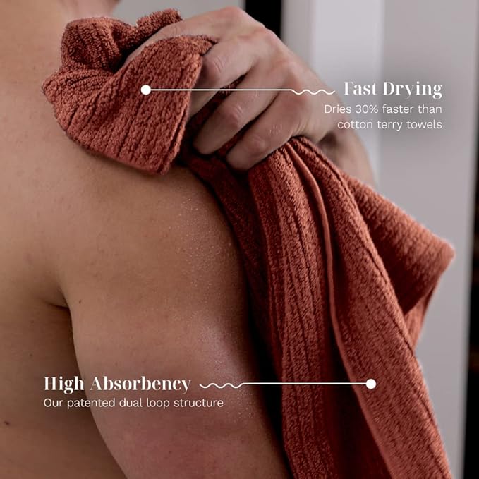 LUXOME Luxury Performance 2-Piece Bath Towel Set | Dual-Loop Design | Ultra Soft | Highly Absorbent | Quick Drying | Clay