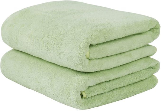 JML Luxury Hotel & SPA Bath Towels (2 Pack, 30"x60") - 350GSM High Density Fleece Towel Sets - Super Soft and Absorbent, Lint Free, Fade Resistant Oversized Bath Towel, Coral Fleece Light Green
