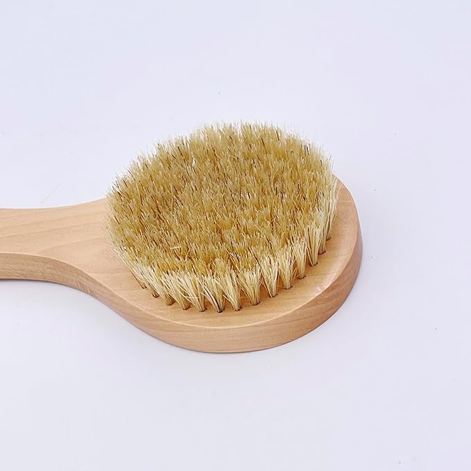 Short Handle Body Brush, Natural Bristles Wooden Bath Brush Shoulder Back Exfoliating Dry Brushing Skin Care