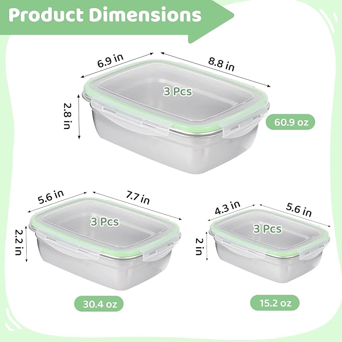 Square 304 Stainless Steel Food Containers with Lids, Airtight Bento Lunch Box, Metal Meal Prep Food Containers Reusable Stackable Nestable Oven Dishwasher Freezer Safe