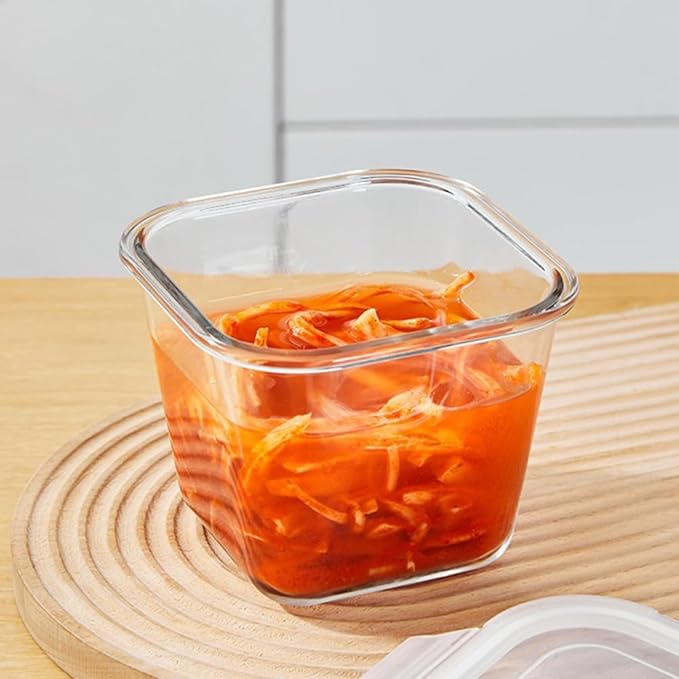 4 Cup Square Glass Food Storage Container with Lids, Square Glass Soup Container with Airtight Lids, 32 OZ Food Prep Bowls for Leftovers, Salad, Microwave、Fridge、Dishwasher Safe (4 Pack)