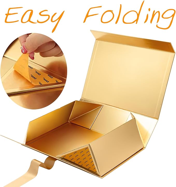 GREEN BEAN 6 Large Gift Boxes with Lids for Presents 13x9.7x3.4 Inches, Gold Magnetic Luxury Gift Boxes with Ribbon, Bridesmaid Proposal Gifts Boxes (Glossy Gold)