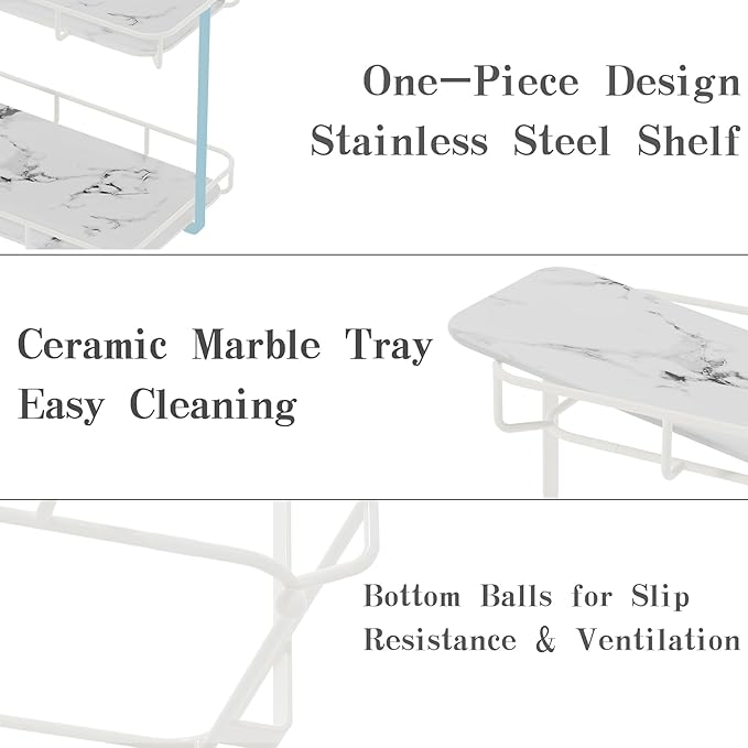Bathroom Organizer Countertop Perfume Organizer Makeup Organizer Cosmetics Storage Display Rack Vanity Tray Dresser Stainless Steel Gold Shelf White Marble Ceramic Tray