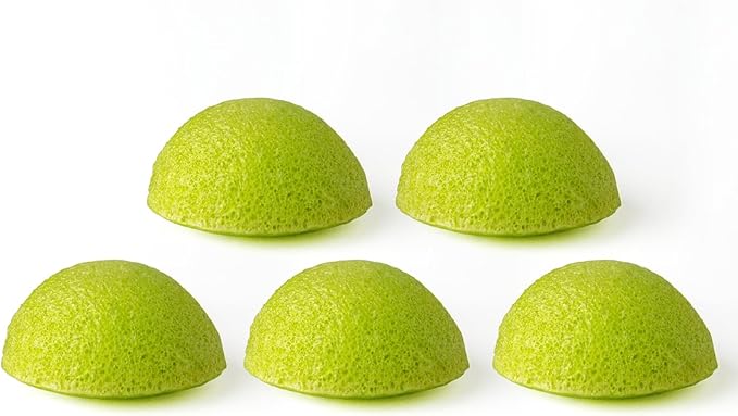 J&L Naturals Konjac Sponge | Exfoliating Face & Body Sponge for All Skin Types | Gentle Scrub | Cruelty Free, Vegan, Natural, Sustainable (Green Mint (for Oily/Combination Skin), 5-Pack Bundle)