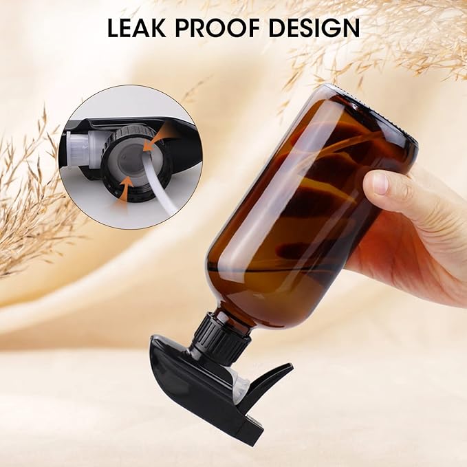 Wedama Amber Glass Spray Bottles, 16 oz Glass Spray Bottles for Cleaning Solutions and Essential Oils, Refillable Empty Spray Bottle with Adjustable Nozzles for Alcohol, Plant and Hair Care (1 Pack)