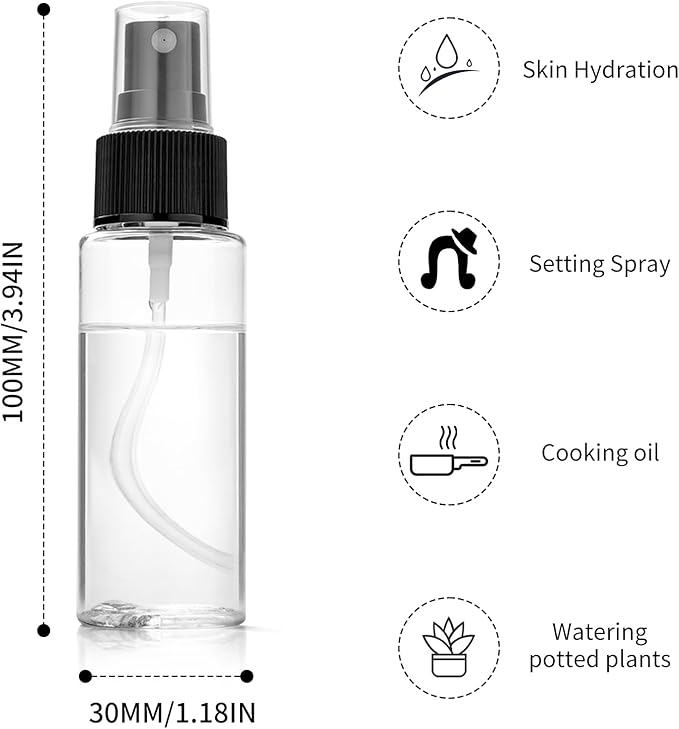 220PCS 30ML Mini Clear Spray Bottles Bulk – Fine Mist Empty Travel Containers with Funnels, Refillable Liquid 1oz Plastic Sprayer for Perfume Essential Oils Toner, Pocket Size Makeup Kit