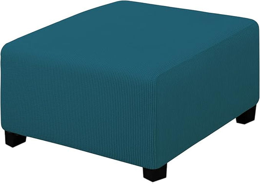 Easy-Going Stretch Square Ottoman Cover Folding Storage Stool Furniture Protector Soft Slipcover with Elastic Bottom (30x30x15inch, Peacock Blue)