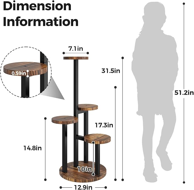 Bamworld Plant Tables Indoor Corner Plant Stand Tall Metal Wood Plant Shelf Outdoor Indoor Plant Table Rack 5 Tier Tier Plant Stand Garden Accessories for Living Room Balcony Patio