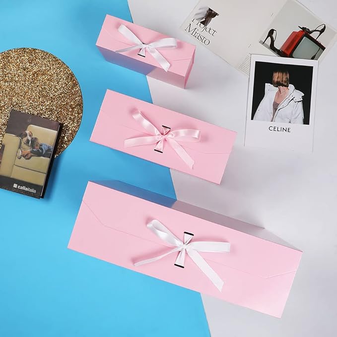 Pink Decorative Groomsman Box - Rectangle Collapsible Gift Box with Lid and Magnetic Closure, 10x7.3x3.5 Inches