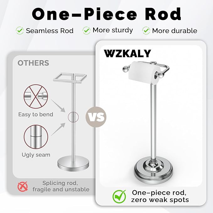Toilet Paper Holder Stand, Polished Chrome Toilet Paper Holder Free Standing, Post Pivoting Design & Stable Weighted Base SUS304 Stainless Steel for Bathroom(Mega Roll)