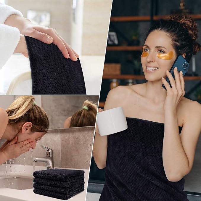 HOMEXCEL 8 Piece Bath Towel Set, Microfiber Bathroom Towel - 2 Bath Towels, 2 Hand Towels, and 4 Wash Cloths, Super Soft, Highly Absorbent Towels for Bathroom, Gym, Hotel, and Spa (Black)