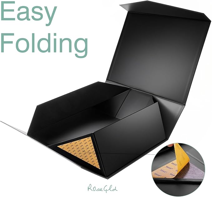 ROSEGLD 5 Extra Large Gift Boxes 20x16x7.2 Inches, Giant Black Magnetic Gift Boxes with lids for Presents, Groomsman Proposal Boxes (Glossy Black)