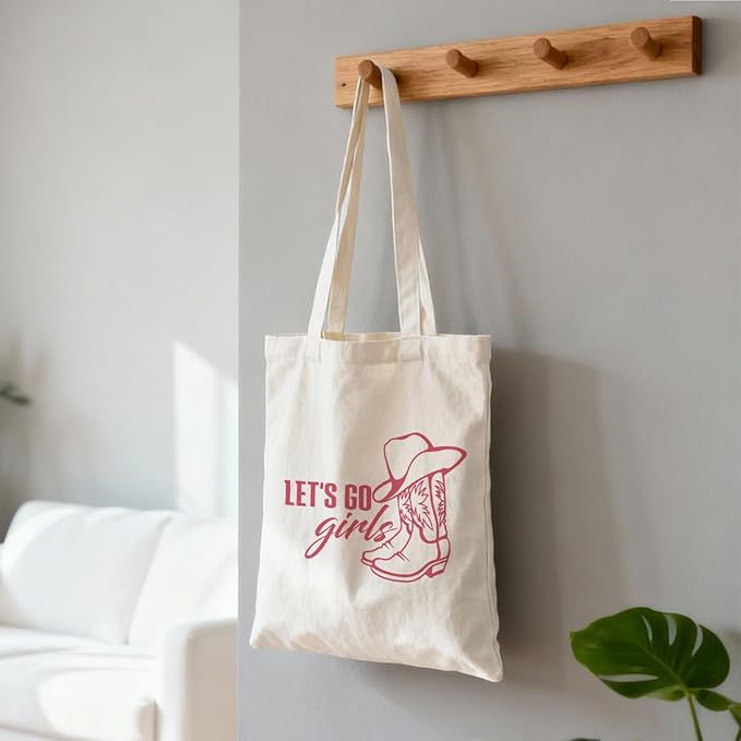 Traveling Canvas Tote Bag, Let's Go Girls Reusable Shoulder Bags, Christmas Gifts to Friends and Family, Holiday Gift Bags for Wrap Storage, Casual Canvas Totes for Work Traveling
