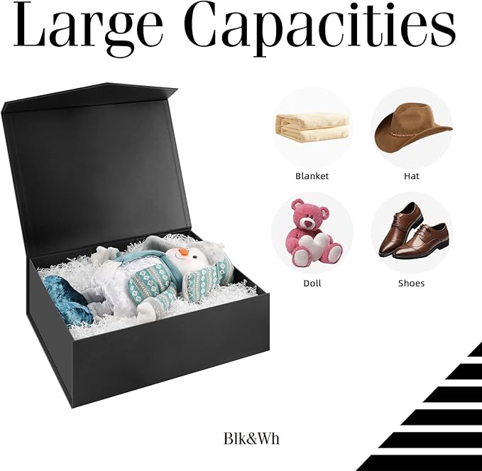 BLK&WH 5 Extra Large Gift Box with Lid 19.2x15.8x7 Inches, Black Gift Box for Clothes and Large Gifts (Matte Black)
