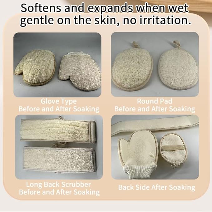 Natural Loofah Exfoliating Body Scrubber Loofah Bath Sponge, Luffa for Women and Men, 100% Biodegradable Compostable, Dye Free, Zero Waste Eco Friendly Sustainable (3 Pack) (L)