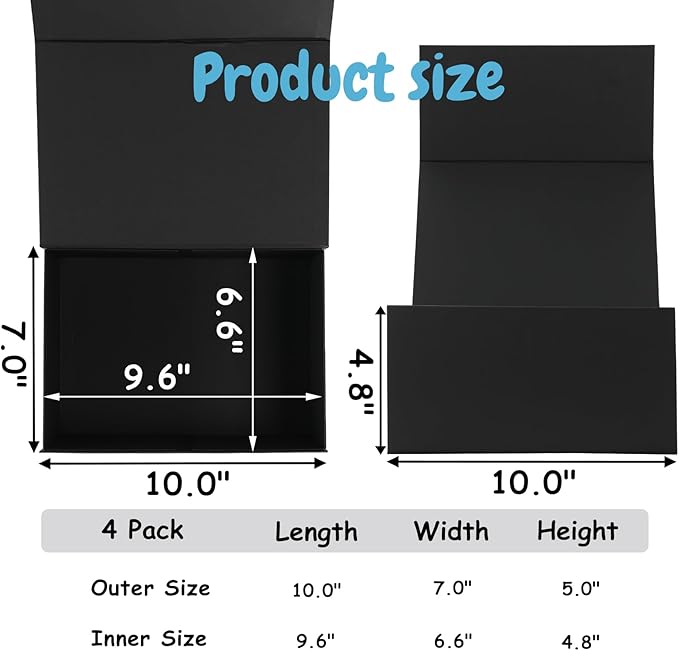 Schliersee 10x7x5 Gift Boxes with Magnetic Lids Set of 4, Gift Wrap Box Empty Wrapping Wedding Birthay Gifts for Bridesmaids, Groomsmen, Girls, Sister, Friends Presents