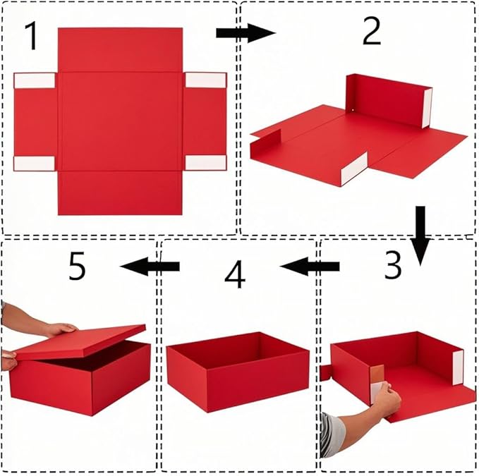 UoeRing 2Pcs Red Extra Large gift box with lids 16.5×13×8 Inches gift boxes for presents,Birthday Box (include Ribbon, Paper Shred Filler Gift Card & Envelopes)