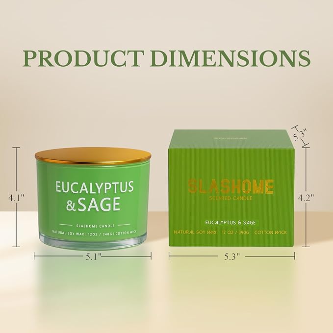 Sage & Eucalyptus Candle, Large 3 Wick 12oz Soy Candle for Home Scented, Luxury Elegant Jar Candle Gift for Women & Men, Long-Lasting Non-Toxic Burn 60+ Hours, Home Decor