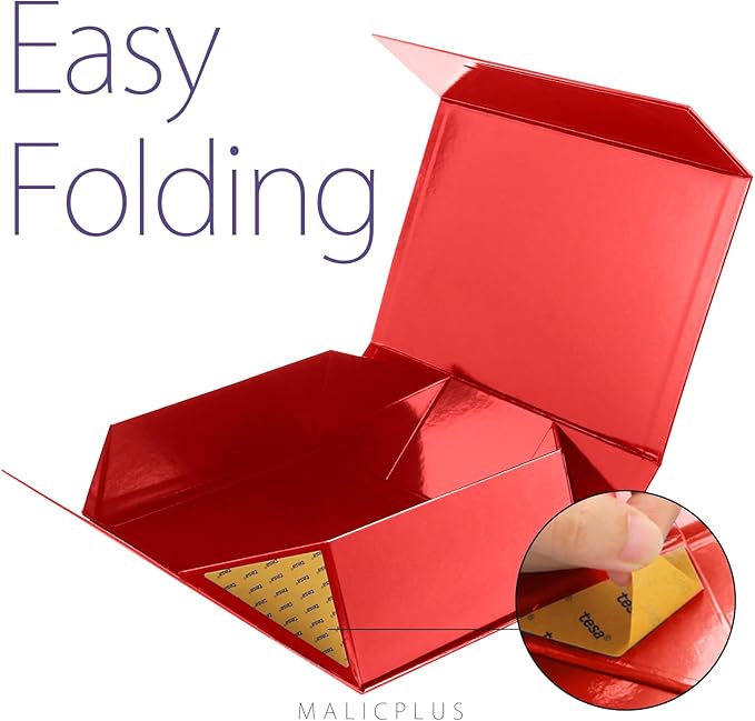 Large Gift Box with Lid 13.5x9x4.1 Inches, Red Bridesmaid Proposal Gift Box with Magnetic Closure for All Occasion (Glossy Red)