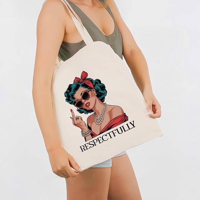 Canvas Tote Bag for Women, Respectfully Shoulder Tote Bags, Adult Humor Canvas Totes to Work Traveling, Christmas Gifts to Friends and Family, Holiday Gift Bags for Wrap Storage