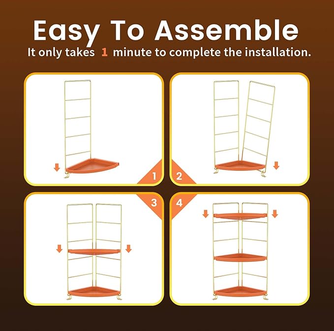 3-Tier Corner Bathroom Organizer Countertop for Storage，Counter Tray and Vanity Organizer，Plastic Counter Organizer for Kitchen, Bathroom, Dresser 10.6 inches (Gold Orange)