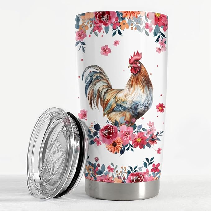 SANDJEST Chicken Tumbler - 20oz Stainless Steel Insulated Coffee Travel Mug Cup Gifts for Women, Girls & Teens for Birthday & Christmas
