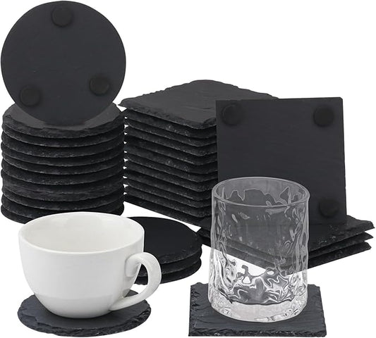 30 Pack 4 Inch Slate Coasters,Black Stone Coasters with Anti-Scratch Bottom, Ideal for Home Decor, Bar, Housewarming Gifts, and Laser Engraving KUKLIPJIM