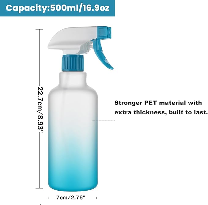 Spray Bottles Plastic Spray Bottle for Hair Mist/Stream Heavy Duty Empty Spray Bottles for Cleaning Solutions, Plants, Cooking (16.9oz-Blue)